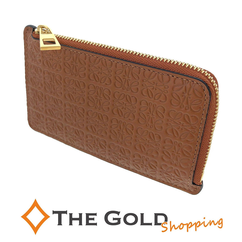 Loewe Repeat Coin Card Holder Zip Around Anagram Embossed Silk Calf Brown Tan